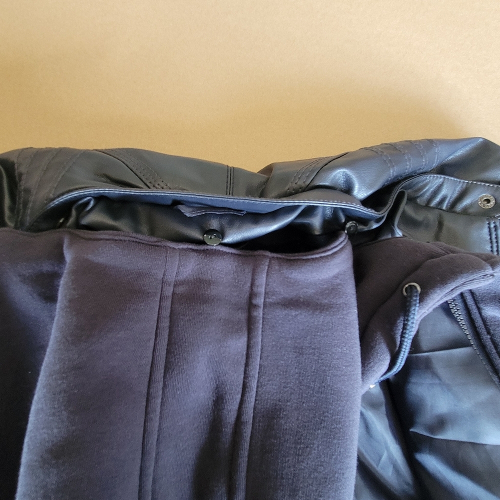Newbeststyle Faux Leather Hoodie Lined Moto Jacket Womens Size XXL Navy - Picture 5 of 16